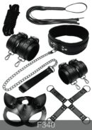 Redsaks Fantezi Kelepçeli Fantezi Kırbaçlı Fantezi Tasmalı Kedi Maskeli 7'li Ekonomik Fantezi Set Siyah