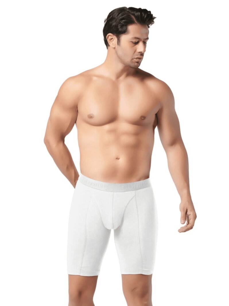 Gümüş Erkek Likralı Uzun Boxer Beyaz