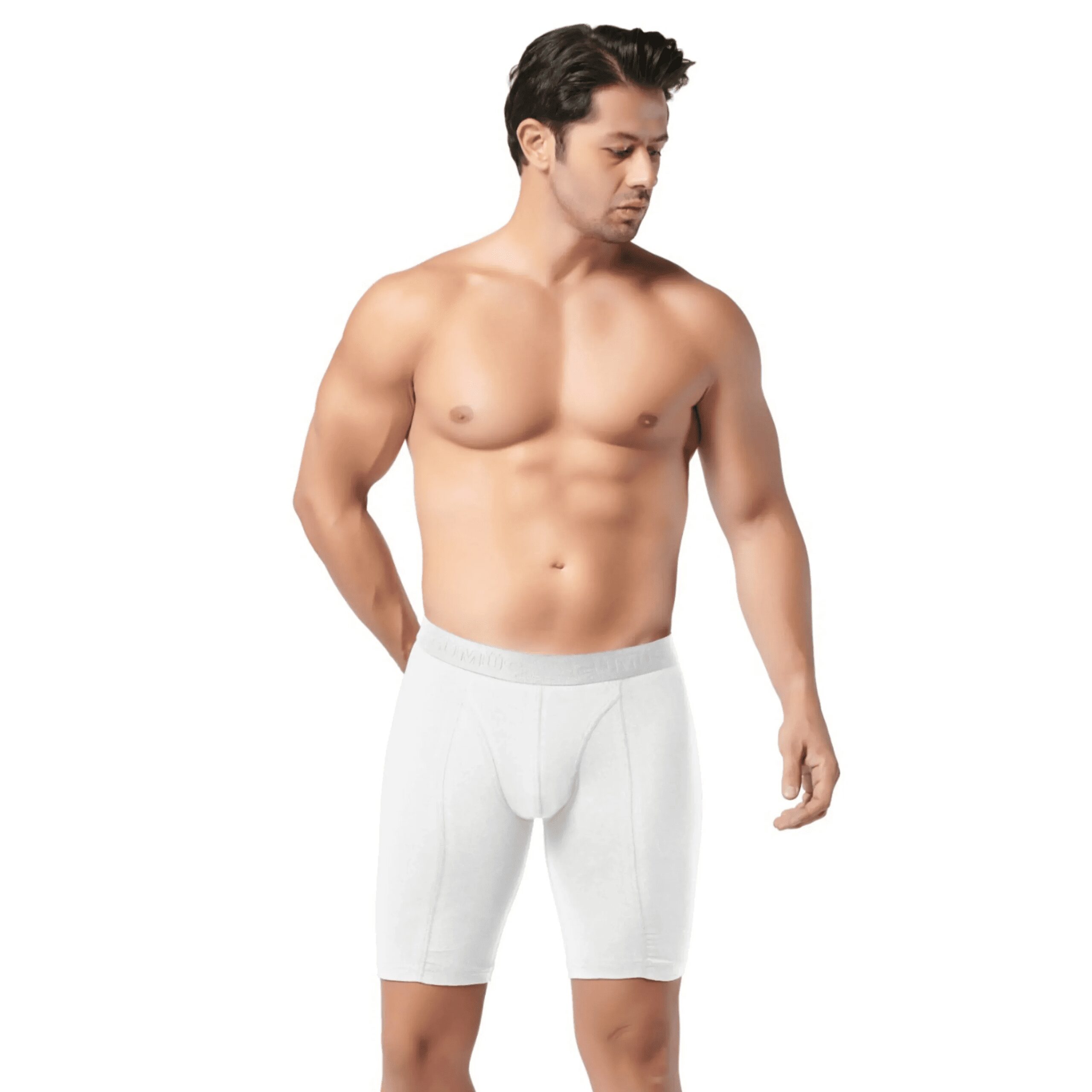 Gümüş Erkek Likralı Uzun Boxer Beyaz