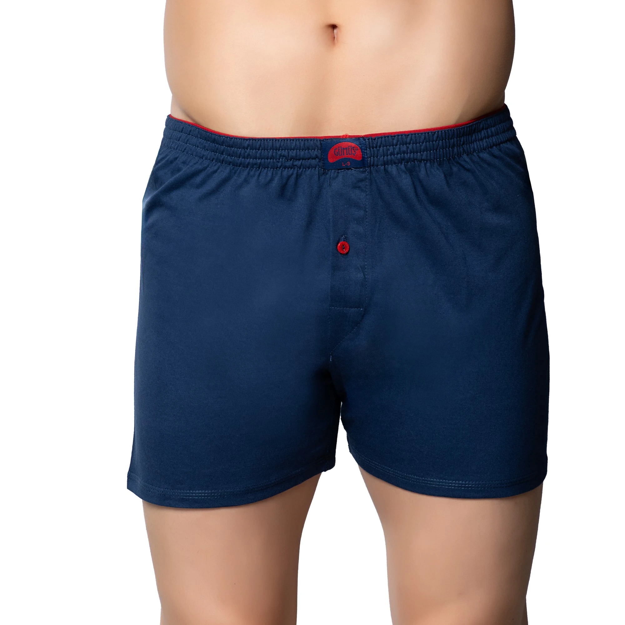 Gümüş Erkek Penye Havlu Bel Düz Boxer Lacivert