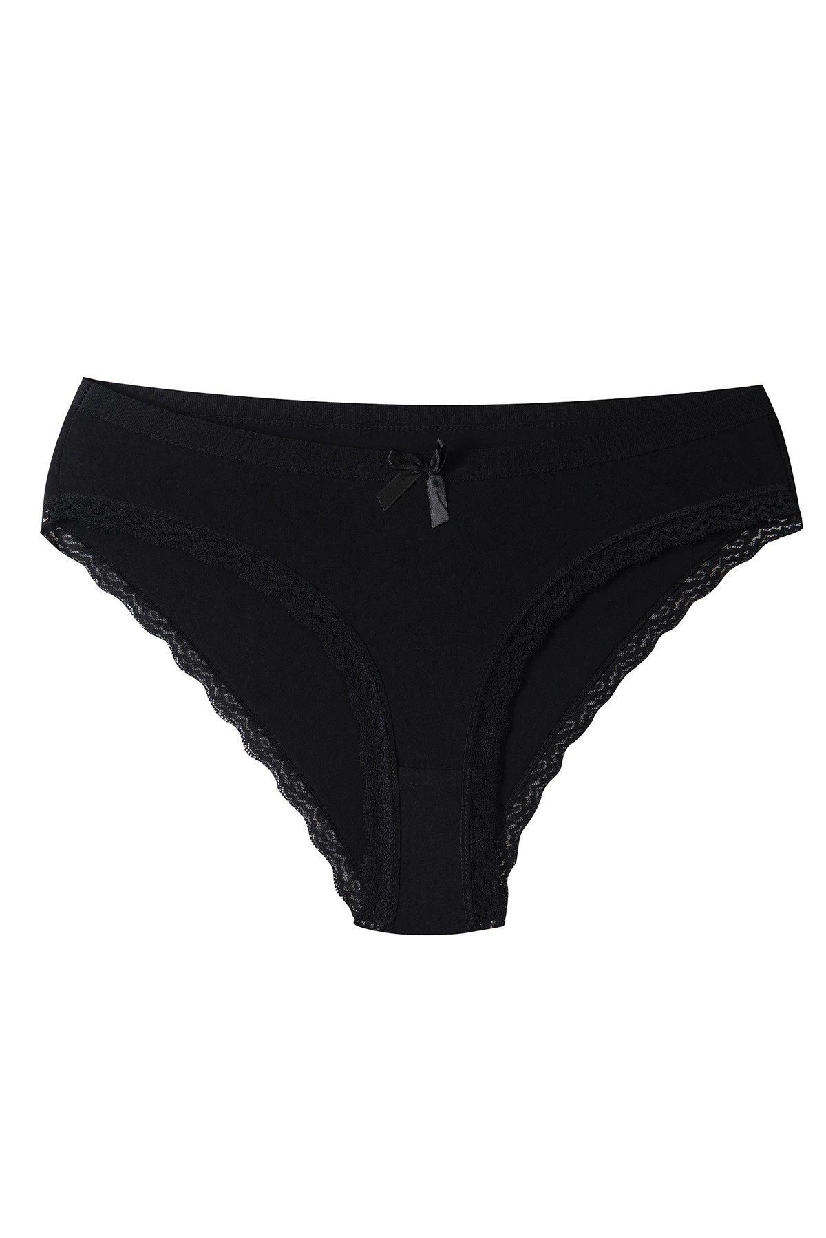 Elit Bayan Paçası Dantelli Bikini Siyah