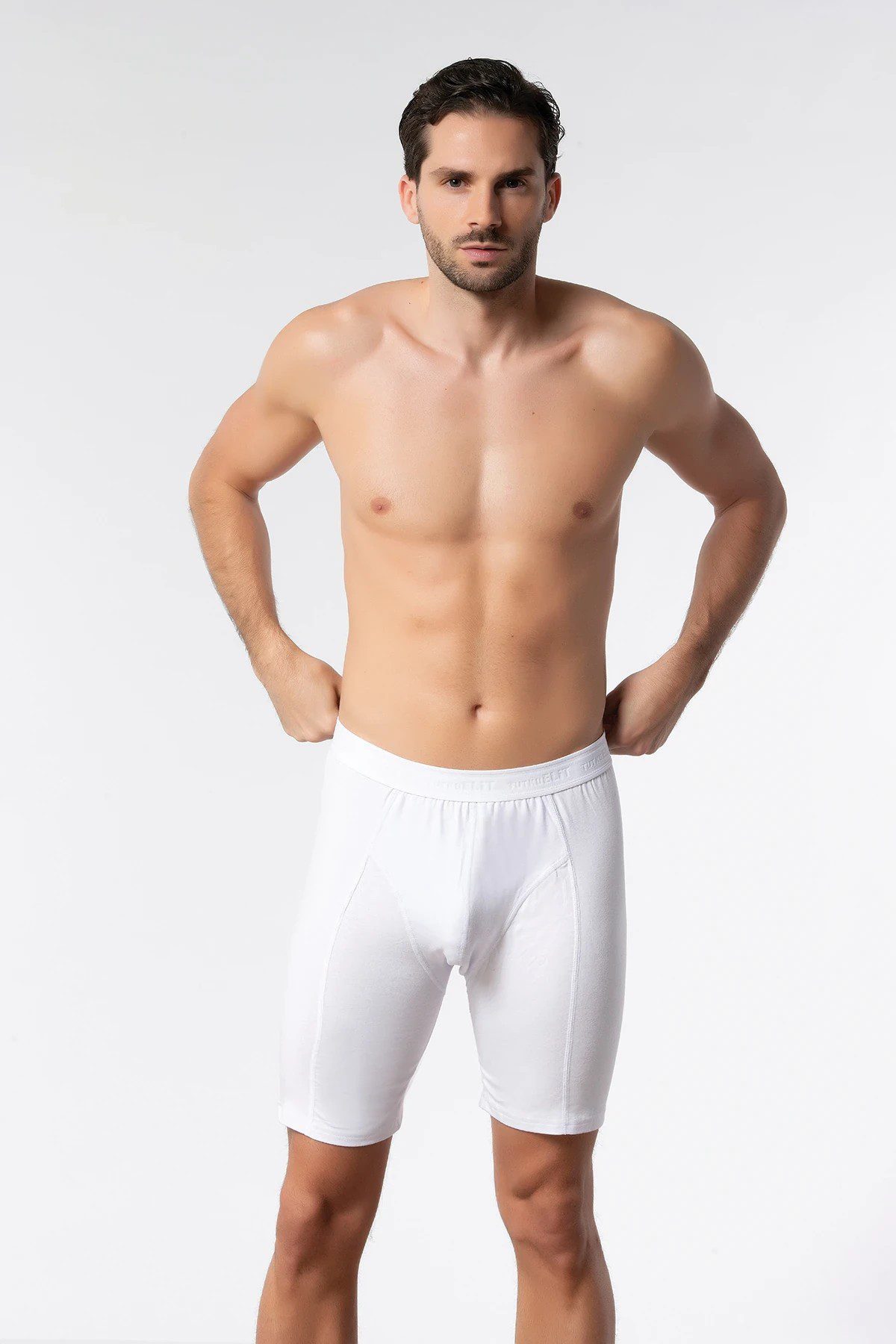 Elit Erkek Elastan Uzun Boxer Beyaz