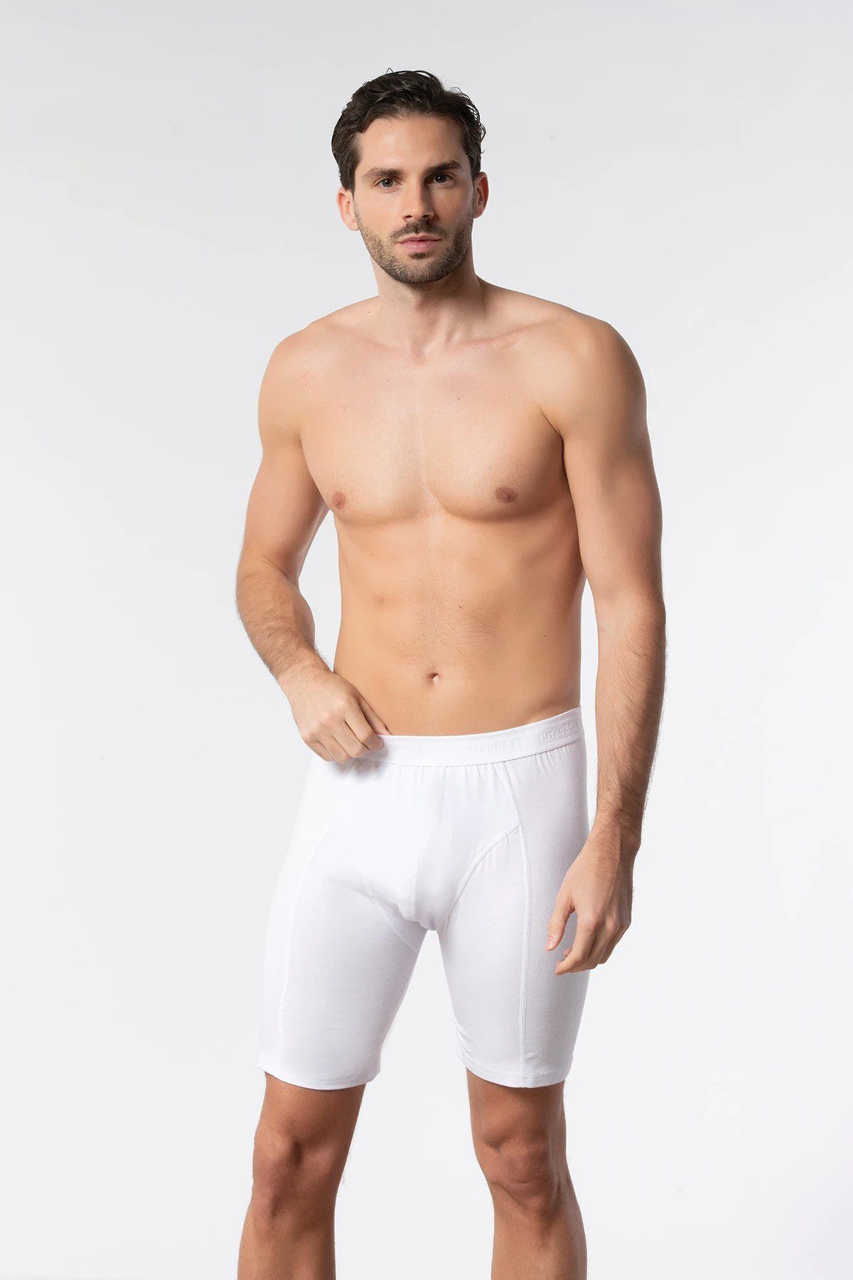 Elit Erkek Elastan Uzun Boxer Beyaz