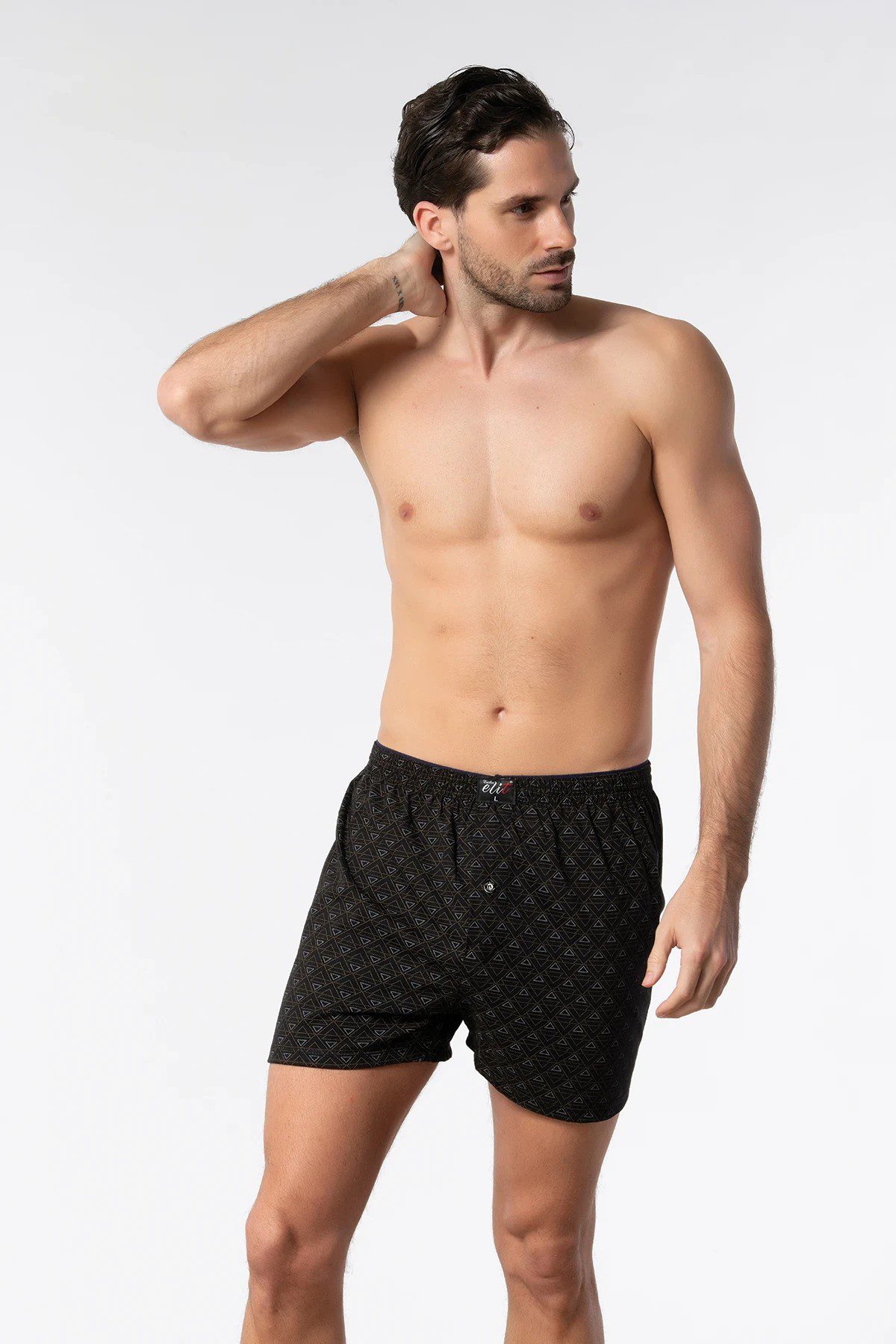 Elit Erkek Havlu Bel Baskılı Düz Boxer Siyah