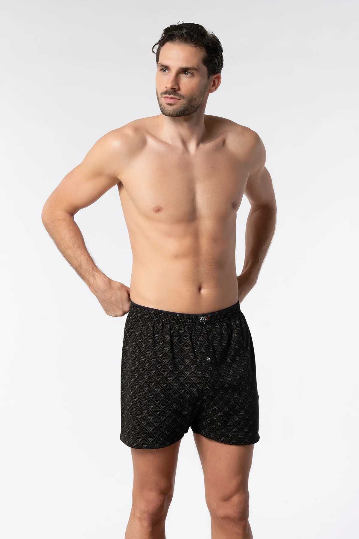 Elit Erkek Havlu Bel Baskılı Düz Boxer Siyah