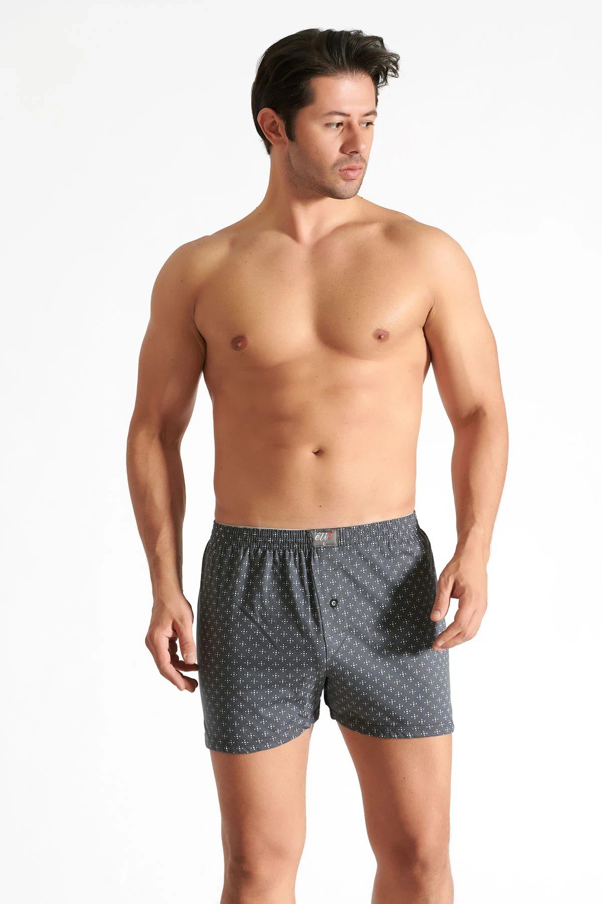 Elit Erkek Havlu Bel Baskılı Düz Boxer Füme