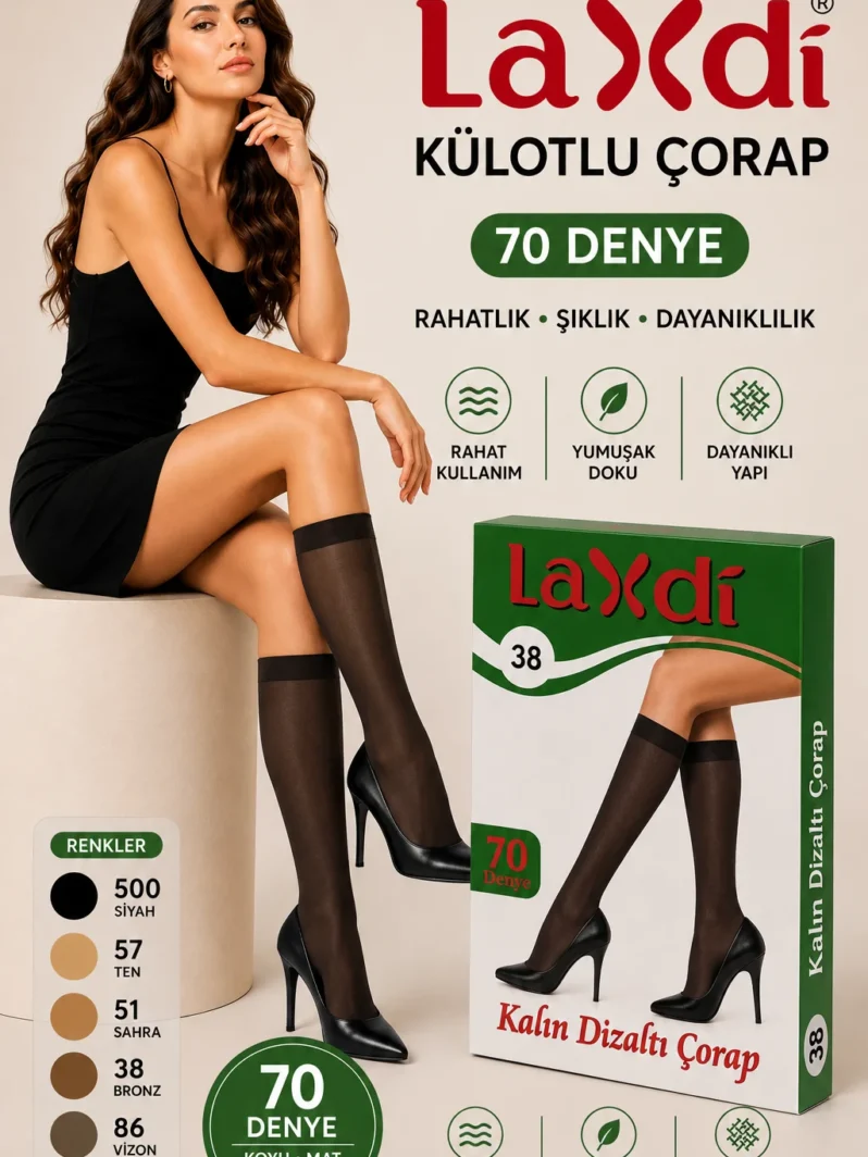 Laxdi Kalın 70 Denye Dizaltı Çorap