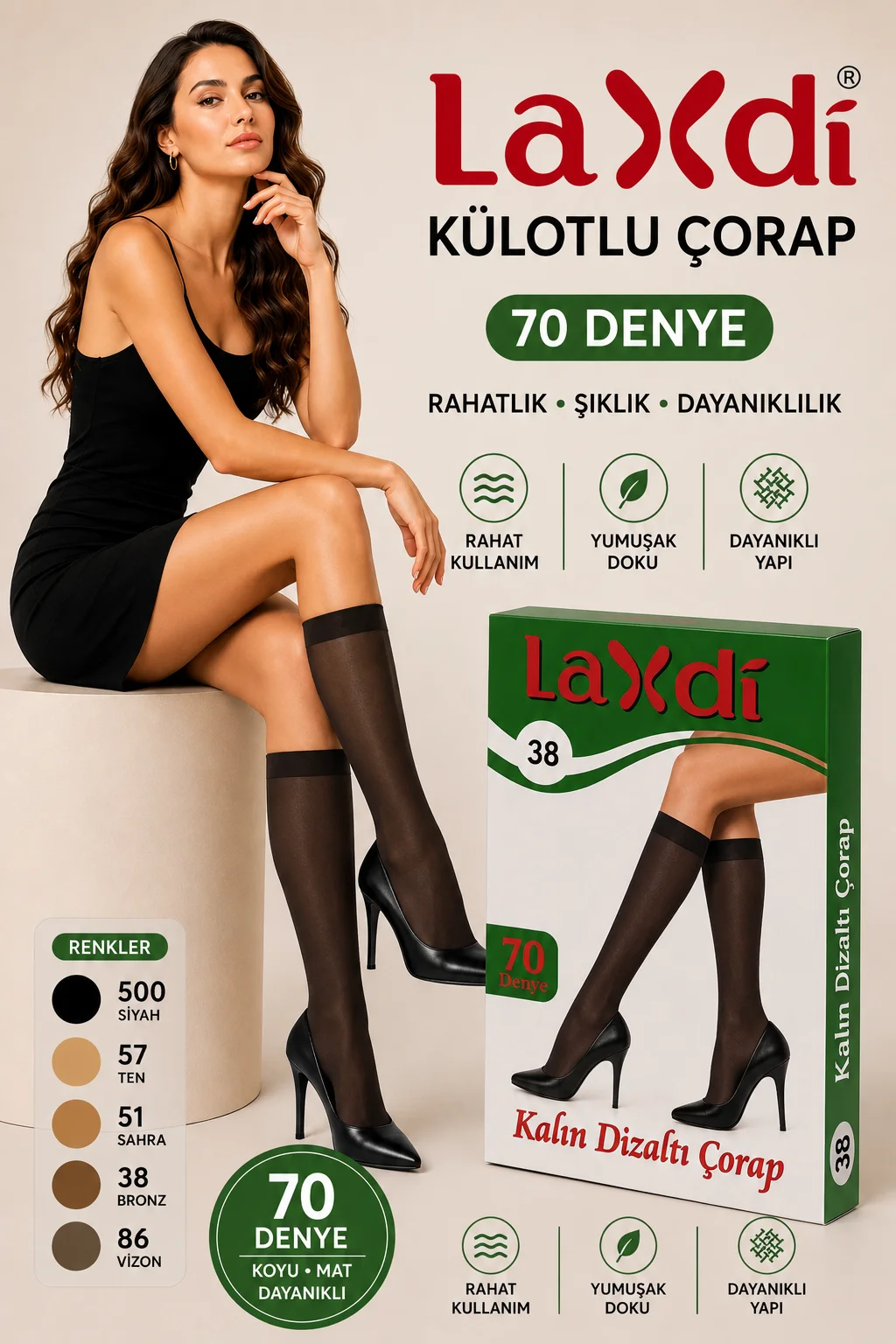 Laxdi Kalın 70 Denye Dizaltı Çorap