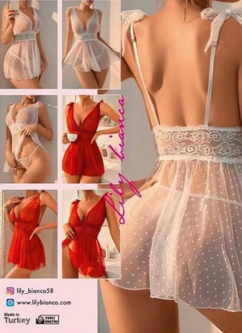 Puantiyeli Tül Babydoll - arka gorunum