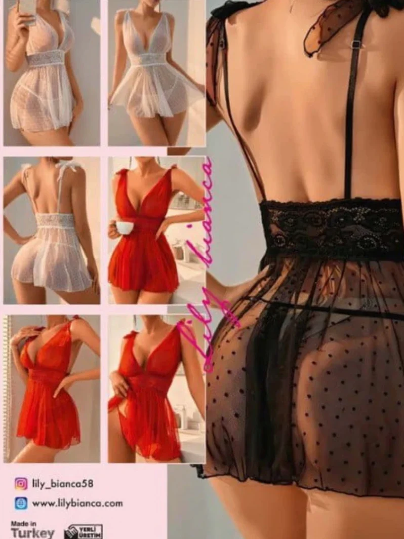 Puantiyeli Tül Babydoll Siyah
