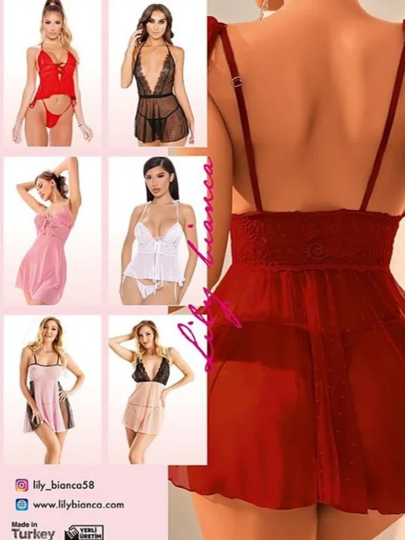 Düz Tül Babydoll Bordo