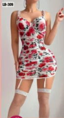 Kalp Desenli Garter Elbise Takımı