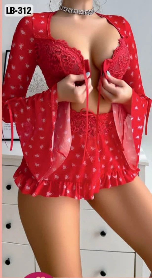 Uzun Kollu Dantelli Robe Takımı