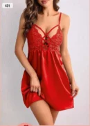 Çapraz Bağcıklı Dantelli Saten Babydoll Kırmızı