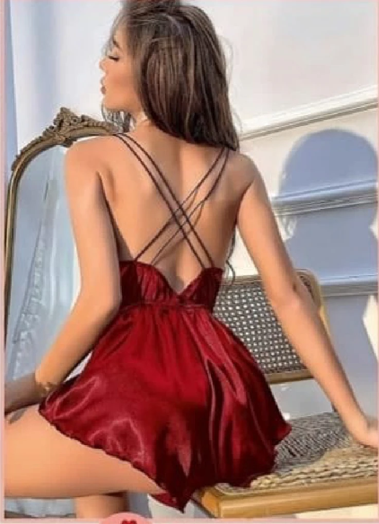 Çapraz Askılı Saten Babydoll Bordo