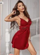 Dantelli Fiyonklu Saten Babydoll Bordo