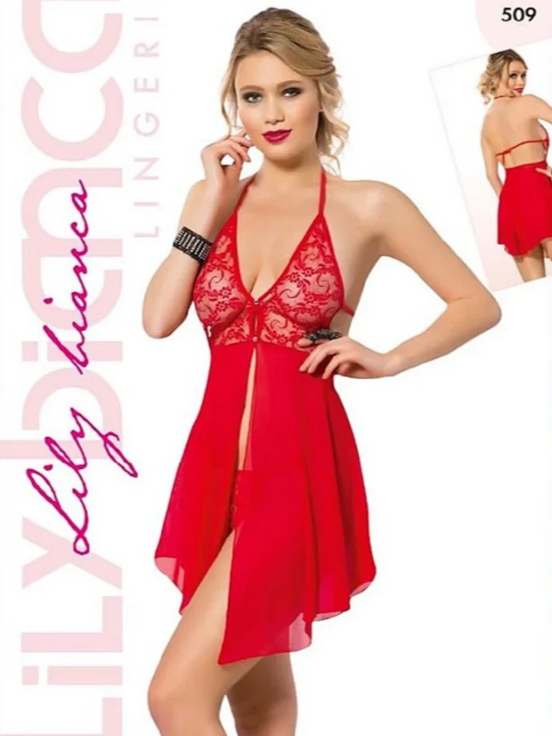 Kalp Yaka Dantelli Askılı Babydoll Kırmızı - arka gorunum