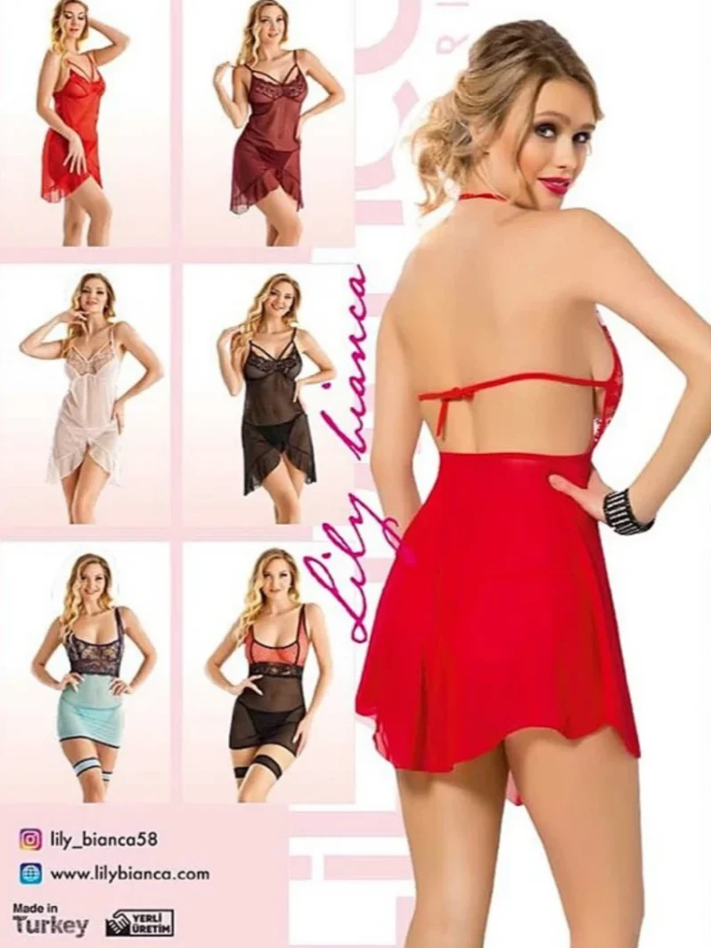 Kalp Yaka Dantelli Askılı Babydoll Kırmızı