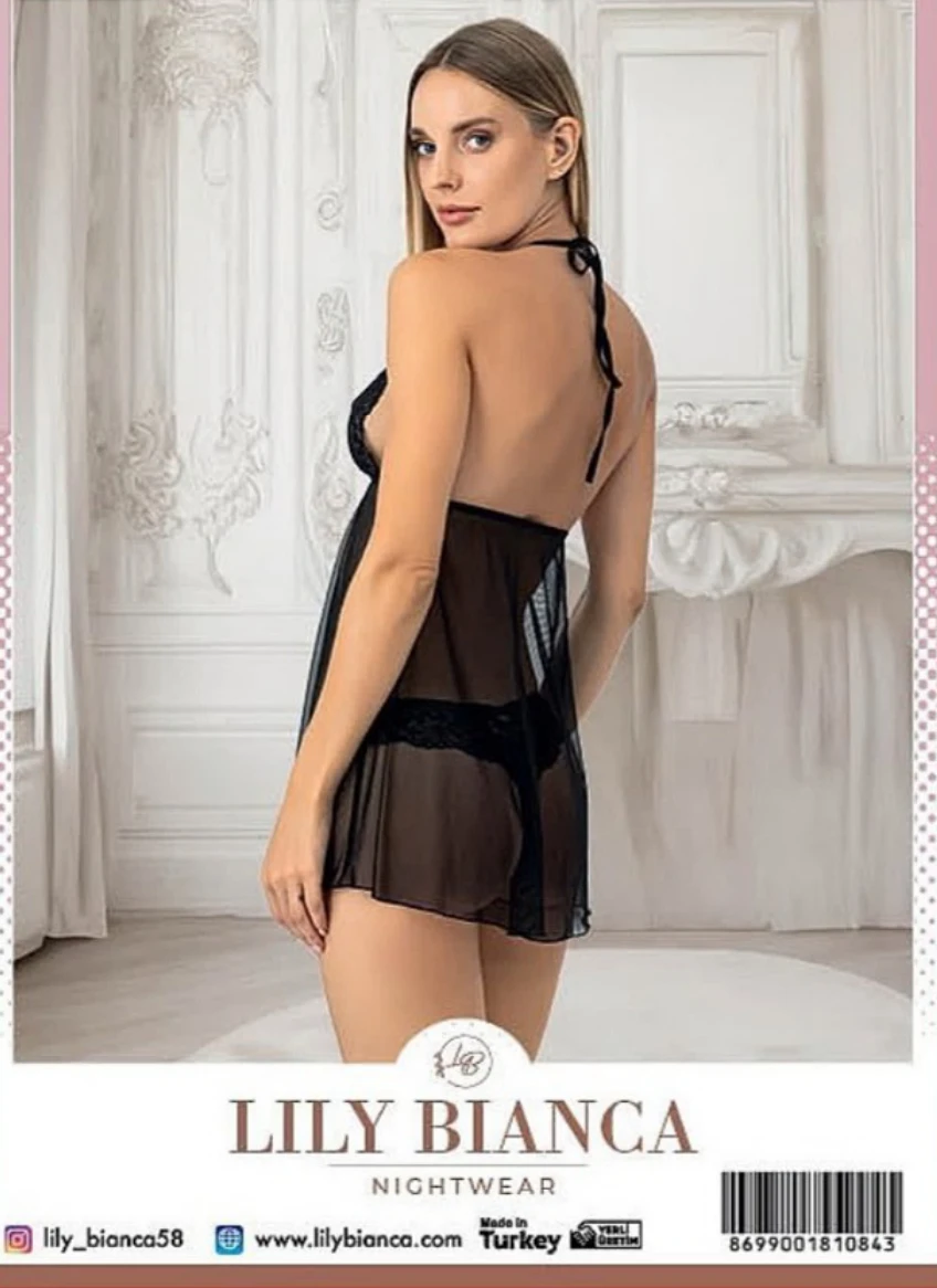 Dantelli Tül Babydoll Siyah - arka gorunum