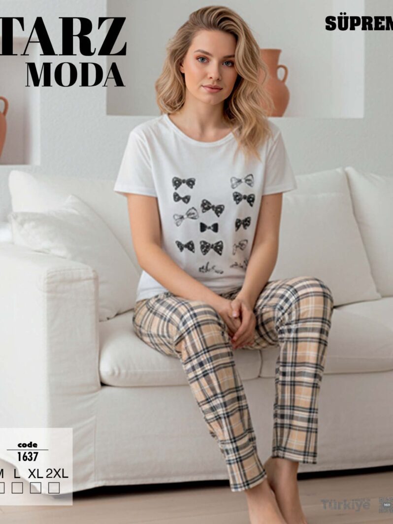 Toptan Tarz Moda Süprem Pijama Takımı - Ekose Fiyonklu (Kod 1637) | Uygun Fiyatli Tarz Moda Süprem Pijama Takımı - Ekose Fiyonklu (Kod 1637) - Toptan Ic Giyim Pazari