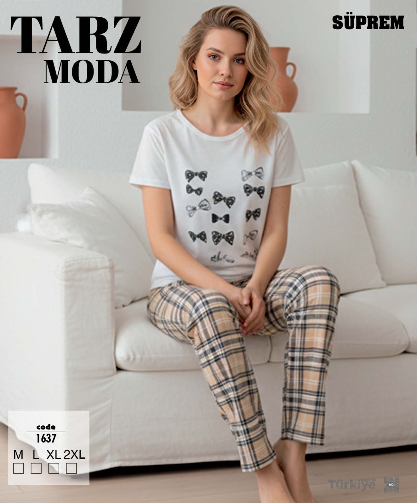 Toptan Tarz Moda Süprem Pijama Takımı - Ekose Fiyonklu (Kod 1637) | Uygun Fiyatli Tarz Moda Süprem Pijama Takımı - Ekose Fiyonklu (Kod 1637) - Toptan Ic Giyim Pazari