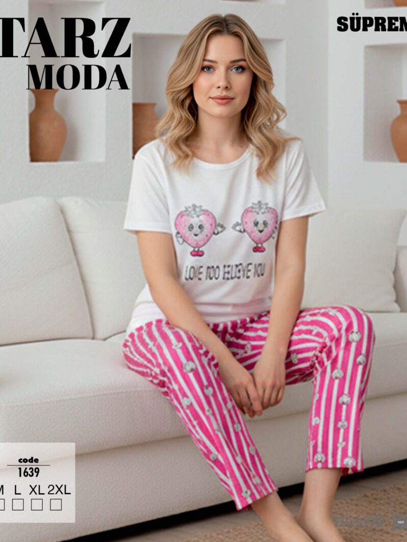 Toptan Tarz Moda Süprem Pijama Takımı - Pembe Çizgili (Kod 1639) | Uygun Fiyatli Tarz Moda Süprem Pijama Takımı - Pembe Çizgili (Kod 1639) - Toptan Ic Giyim Pazari