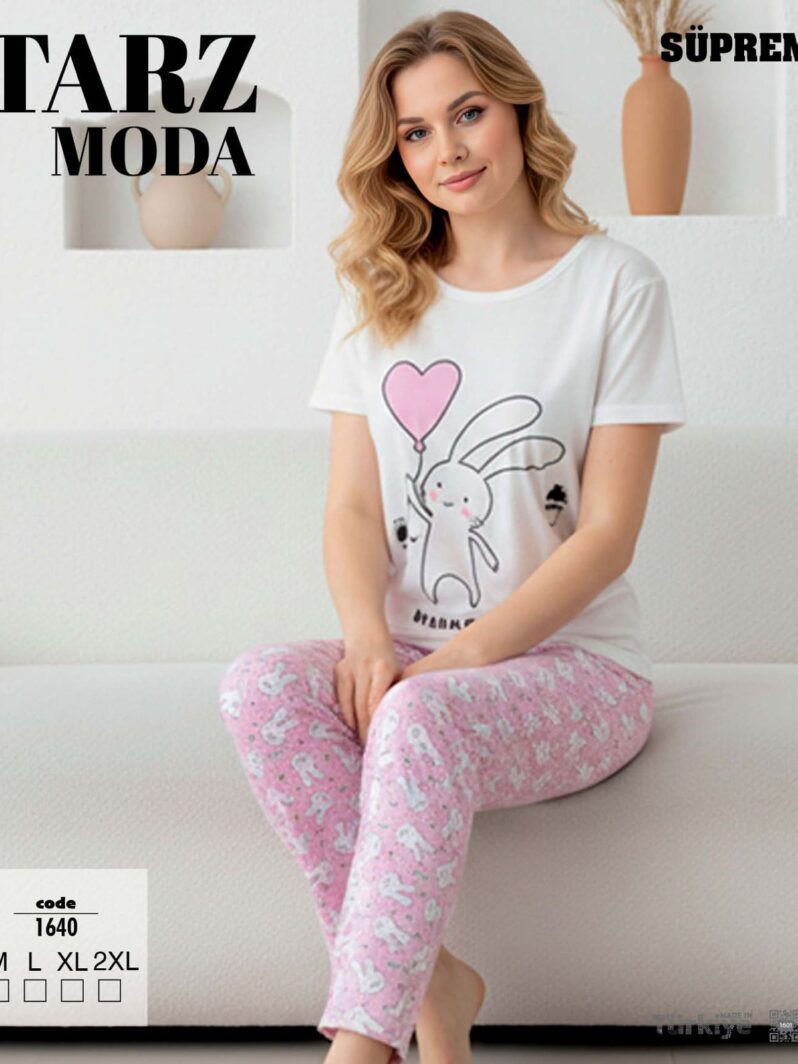 Toptan Tarz Moda Süprem Pijama Takımı - Tavşan Kalpli Pembe (Kod 1640) | Uygun Fiyatli Tarz Moda Süprem Pijama Takımı - Tavşan Kalpli Pembe (Kod 1640) - Toptan Ic Giyim Pazari