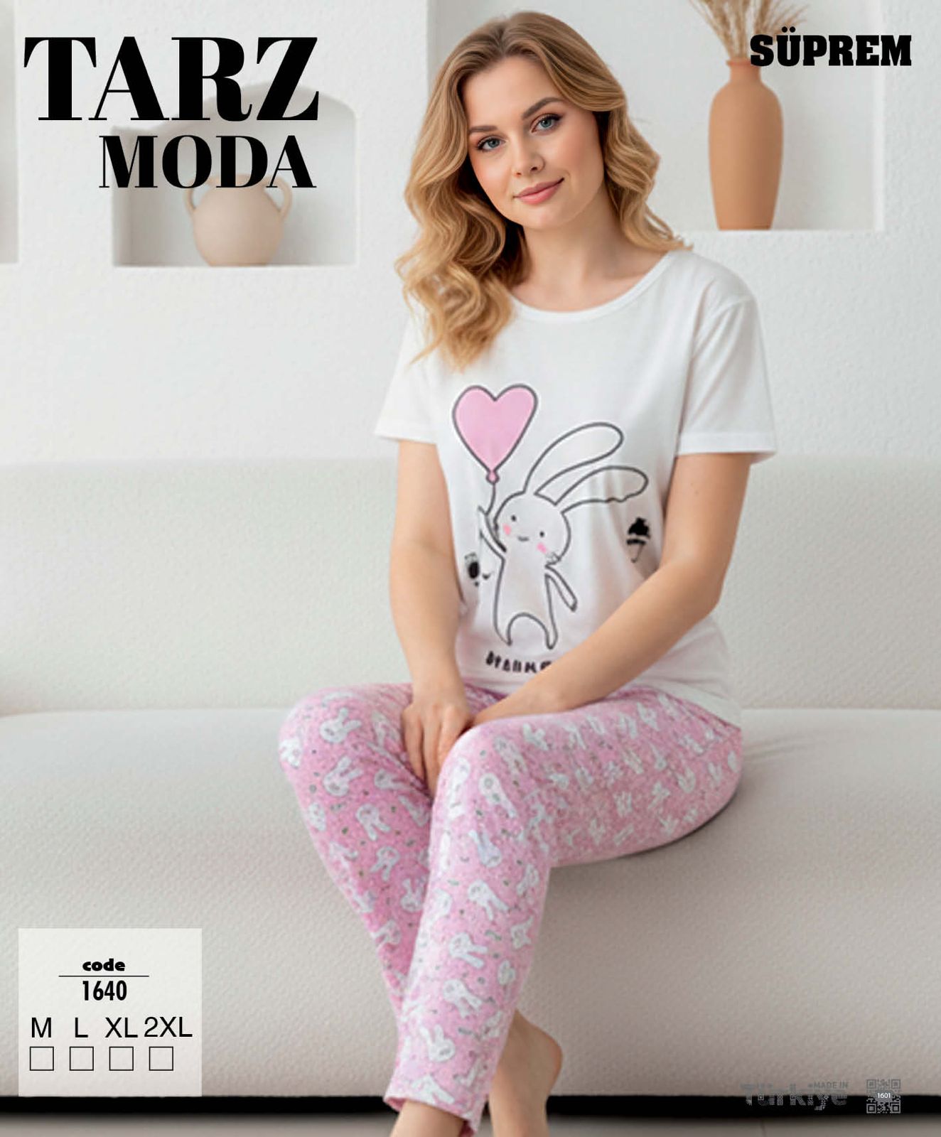 Toptan Tarz Moda Süprem Pijama Takımı - Tavşan Kalpli Pembe (Kod 1640) | Uygun Fiyatli Tarz Moda Süprem Pijama Takımı - Tavşan Kalpli Pembe (Kod 1640) - Toptan Ic Giyim Pazari