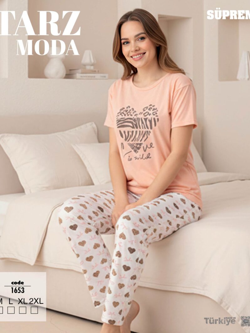 Toptan Tarz Moda Süprem Pijama Takımı - Şeftali Çiçek Desenli (Kod 1653) | Uygun Fiyatli Tarz Moda Süprem Pijama Takımı - Şeftali Çiçek Desenli (Kod 1653) - Toptan Ic Giyim Pazari