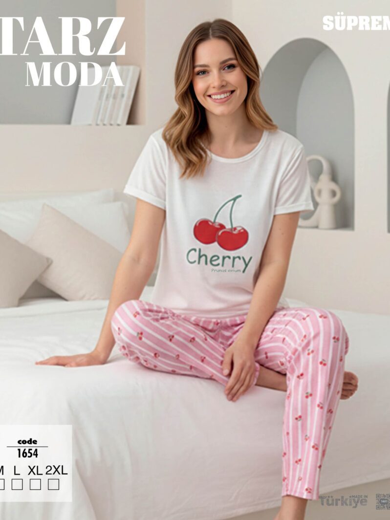 Toptan Tarz Moda Süprem Pijama Takımı - Kiraz Desenli (Kod 1654) | Uygun Fiyatli Tarz Moda Süprem Pijama Takımı - Kiraz Desenli (Kod 1654) - Toptan Ic Giyim Pazari