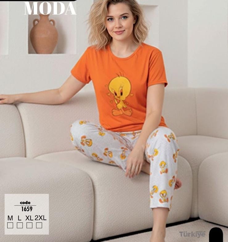 Toptan Tarz Moda Süprem Pijama Takımı - Tweety Kuş Desenli Turuncu (Kod 1659) | Uygun Fiyatli Tarz Moda Süprem Pijama Takımı - Tweety Kuş Desenli Turuncu (Kod 1659) - Toptan Ic Giyim Pazari