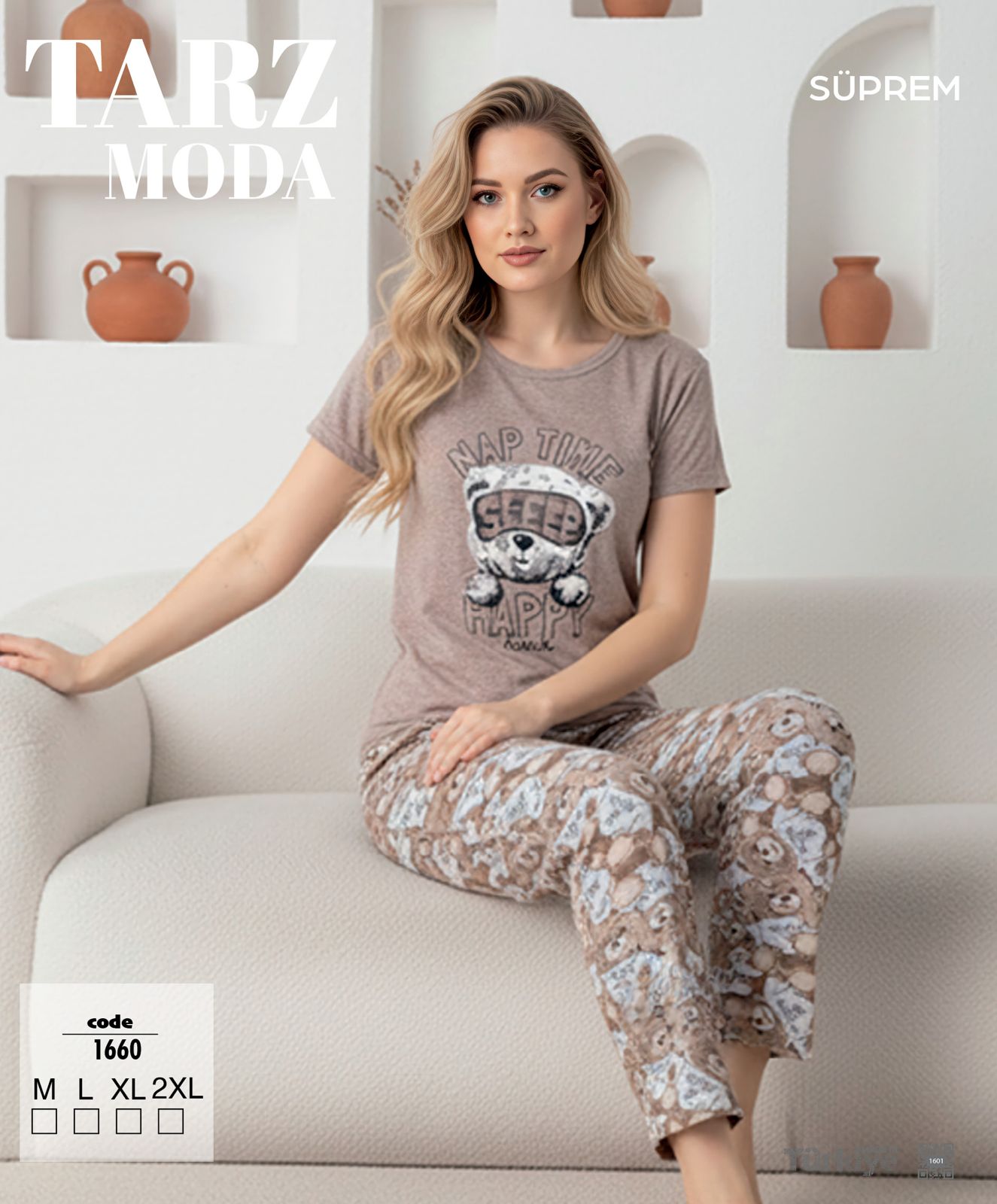 Toptan Tarz Moda Süprem Pijama Takımı - Ayıcık Desenli Bej (Kod 1660) | Uygun Fiyatli Tarz Moda Süprem Pijama Takımı - Ayıcık Desenli Bej (Kod 1660) - Toptan Ic Giyim Pazari