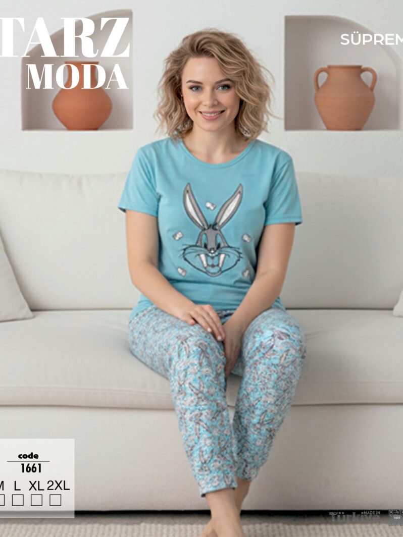 Toptan Tarz Moda Süprem Pijama Takımı - Mavi Tavşan Desenli (Kod 1661) | Uygun Fiyatli Tarz Moda Süprem Pijama Takımı - Mavi Tavşan Desenli (Kod 1661) - Toptan Ic Giyim Pazari