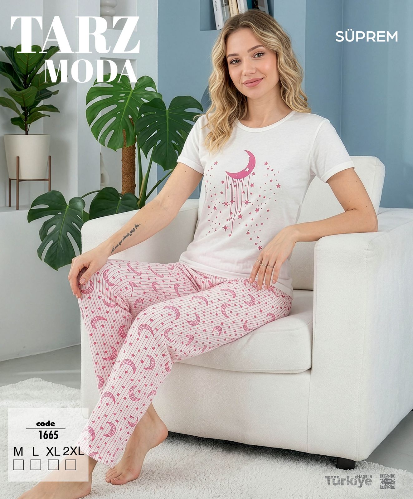 Toptan Tarz Moda Süprem Pijama Takımı - Pembe Ay Yıldız Desenli (Kod 1665) | Uygun Fiyatli Tarz Moda Süprem Pijama Takımı - Pembe Ay Yıldız Desenli (Kod 1665) - Toptan Ic Giyim Pazari
